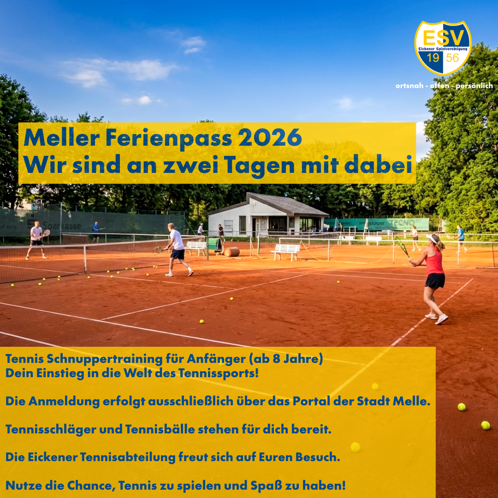 Ferienpass Melle 2026 Tennis Schnuppertraining Stadt Melle Tennisverein Eickener SV